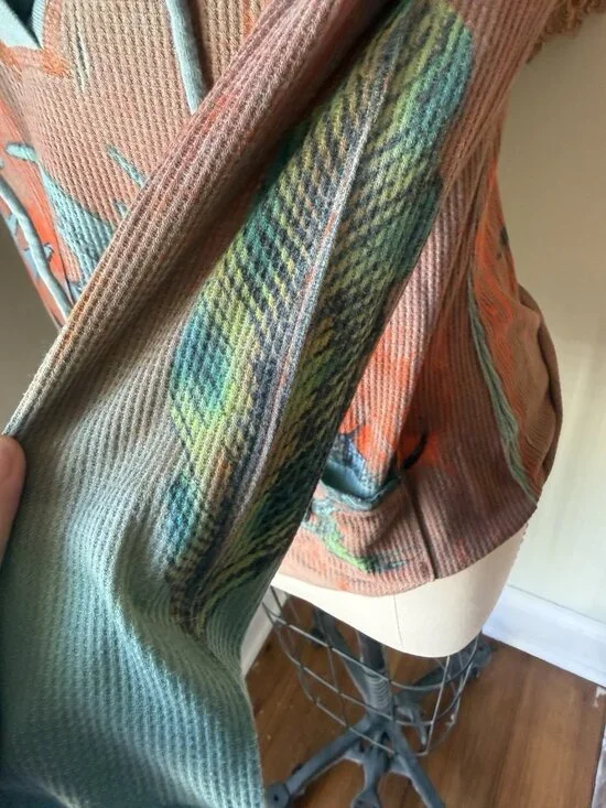 Butterfly Dropout Hoodie Top Small Boho Colorful Graphic V-Neck Pullover Mermaid - Picture 8 of 9